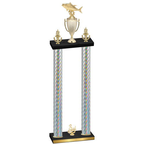 Double Silver Carbon Fiber Third Place Fishing Trophy