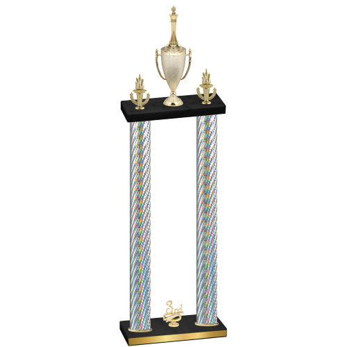 Double Silver Carbon Fiber Third Place Chess Trophy