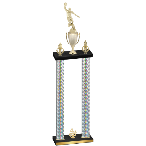 Double Silver Carbon Fiber Fourth Place Basketball Trophy