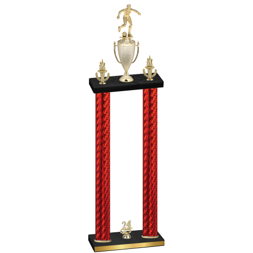 Double Red Carbon Fiber Year Soccer Trophy