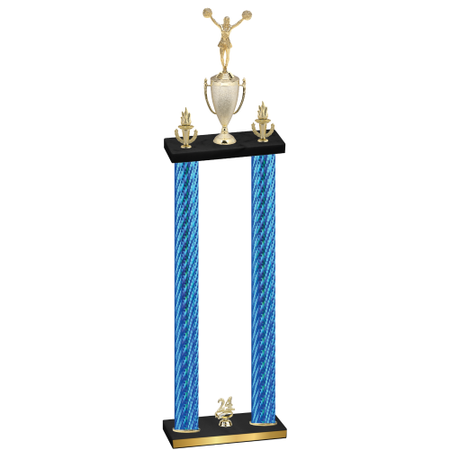 Double Blue Carbon Fiber Year Cheerleading Trophy