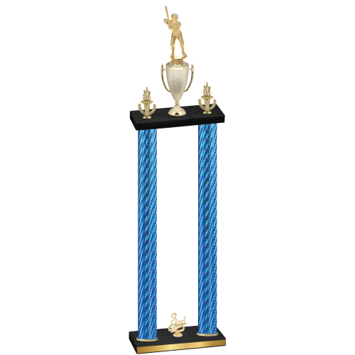 Double Blue Carbon Fiber Third Place Baseball Trophy