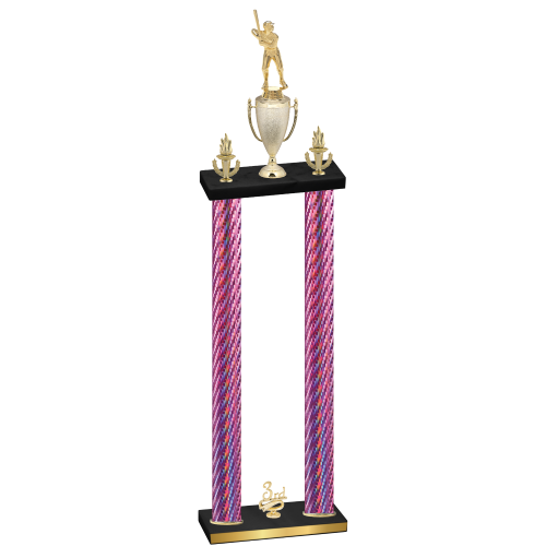 Double Pink Carbon Fiber Third Place Baseball Trophy