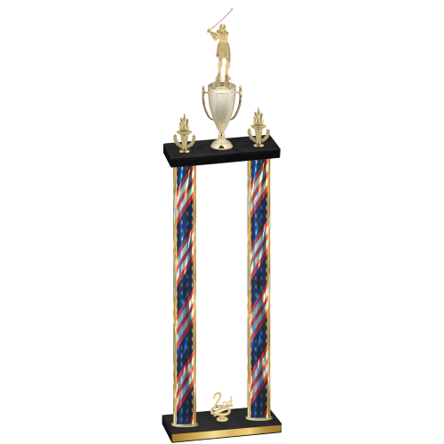 Double Flag USA Second Place Golf Trophy