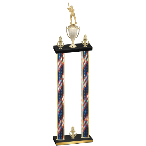 Double Flag USA Victory Baseball Trophy