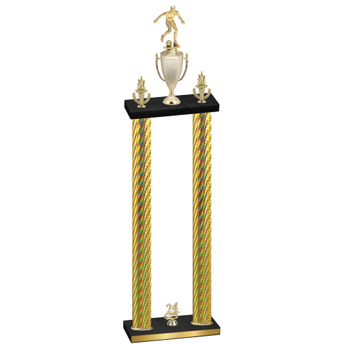 Double Gold Carbon Fiber Year Soccer Trophy
