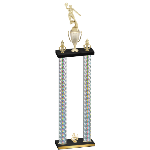 Double Silver Carbon Fiber Fourth Place Basketball Trophy