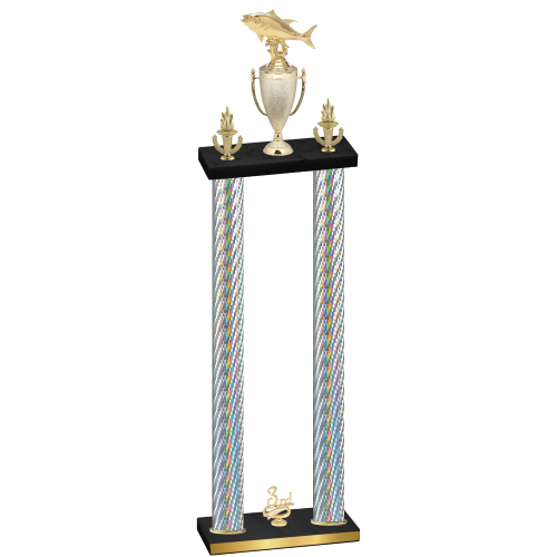 Double Silver Carbon Fiber Third Place Fishing Trophy