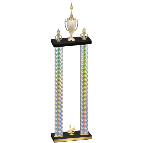 Double Silver Carbon Fiber Third Place Chess Trophy