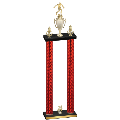Double Red Carbon Fiber Year Soccer Trophy