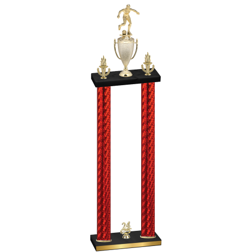 Double Red Carbon Fiber Year Soccer Trophy