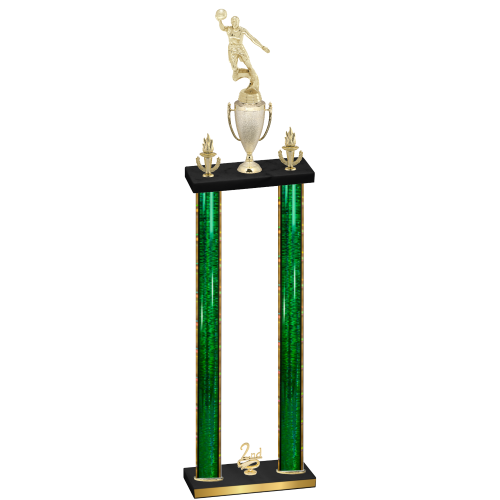 Double Green Glacier Second Place Basketball Trophy