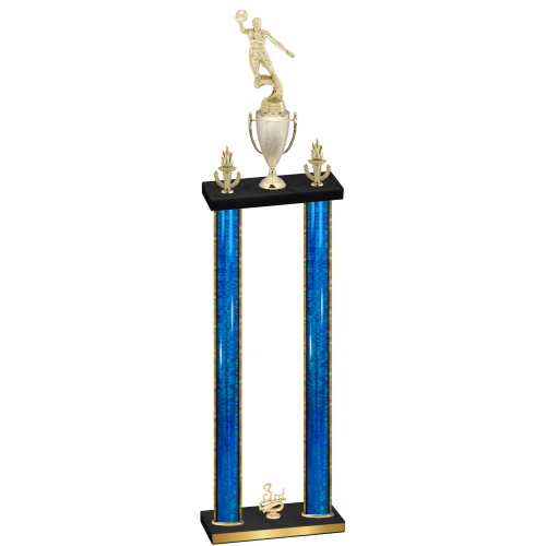 Double Blue Glacier Third Place Basketball Trophy