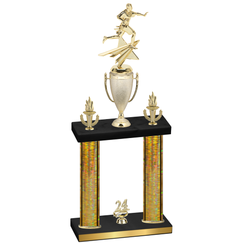 Double Gold Glacier Year Flag Football Trophy