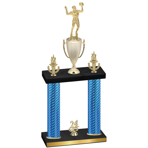 Double Blue Carbon Fiber Year Volleyball Trophy