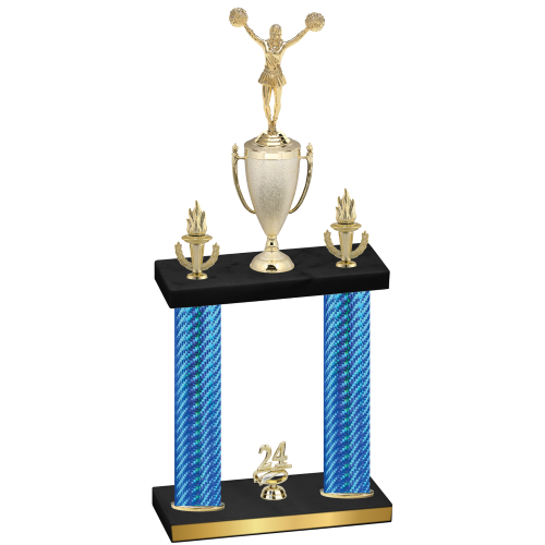 Double Blue Carbon Fiber Year Cheerleading Trophy