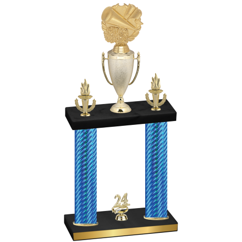 Double Blue Carbon Fiber Year Cheerleading Trophy