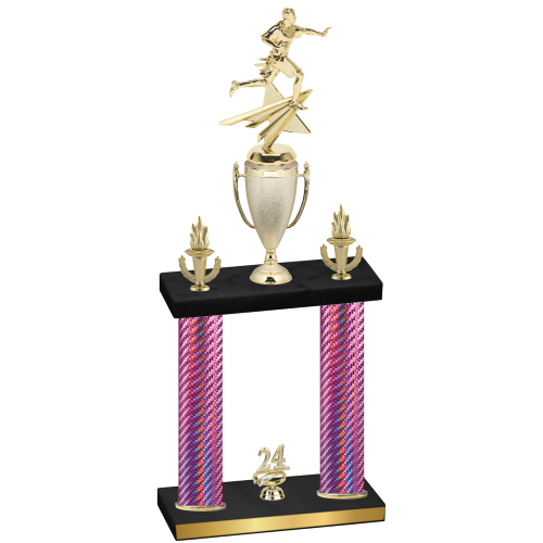 Double Pink Carbon Fiber Year Flag Football Trophy