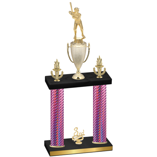 Double Pink Carbon Fiber Third Place Baseball Trophy