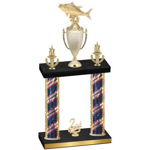 Double Flag USA Second Place Fishing Trophy