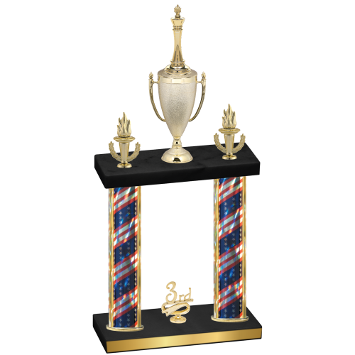 Double Flag USA Third Place Chess Trophy