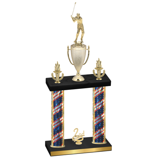 Double Flag USA Second Place Golf Trophy