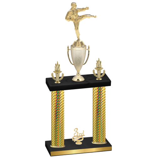 Double Gold Carbon Fiber Third Place Karate Trophy