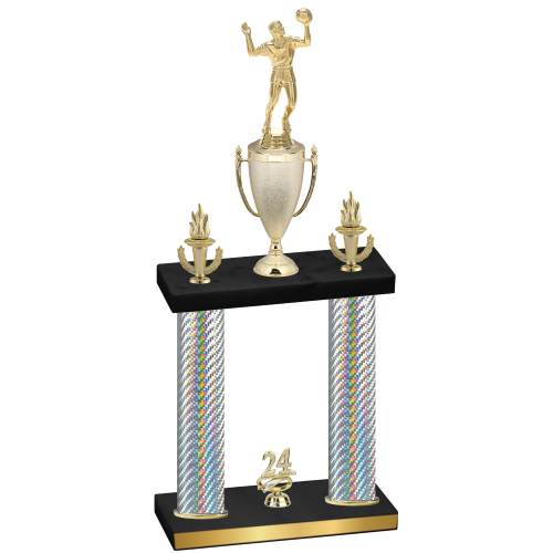 Double Silver Carbon Fiber Year Volleyball Trophy
