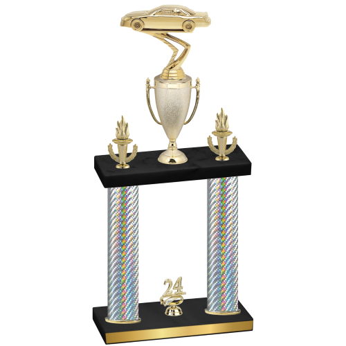Double Silver Carbon Fiber Year Cars Trophy