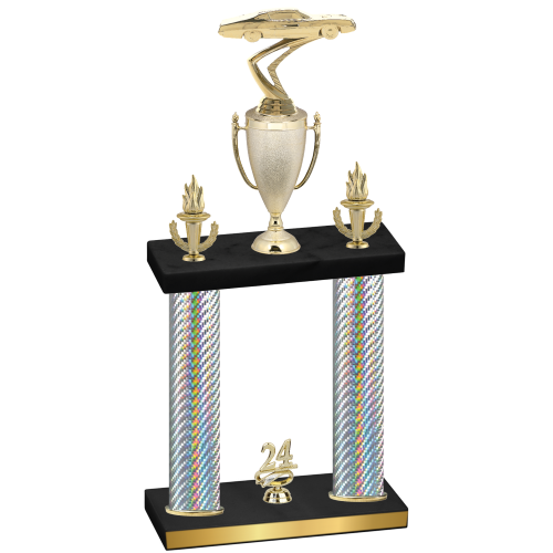Double Silver Carbon Fiber Year Cars Trophy