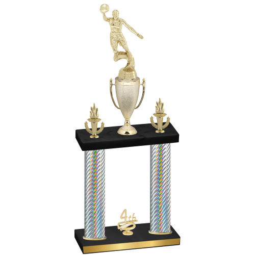 Double Silver Carbon Fiber Fourth Place Basketball Trophy