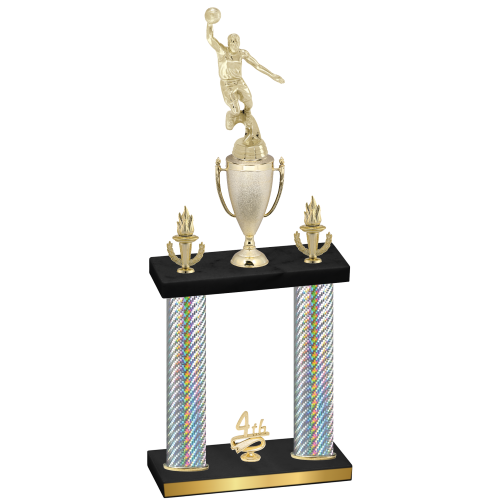 Double Silver Carbon Fiber Fourth Place Basketball Trophy