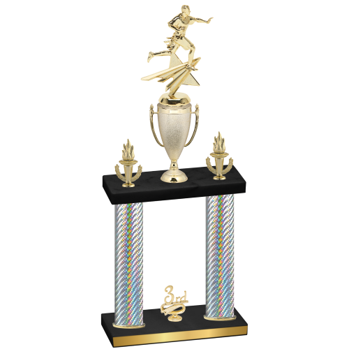 Double Silver Carbon Fiber Third Place Flag Football Trophy