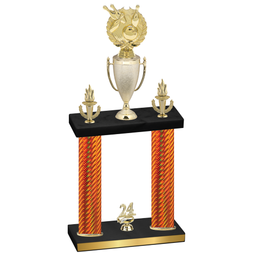 Double Orange Carbon Fiber Year Bowling Trophy