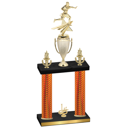 Double Orange Carbon Fiber First Place Flag Football Trophy