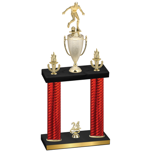 Double Red Carbon Fiber Year Soccer Trophy
