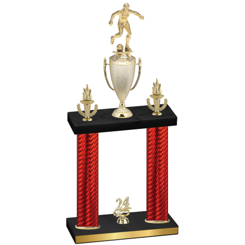 Double Red Carbon Fiber Year Soccer Trophy