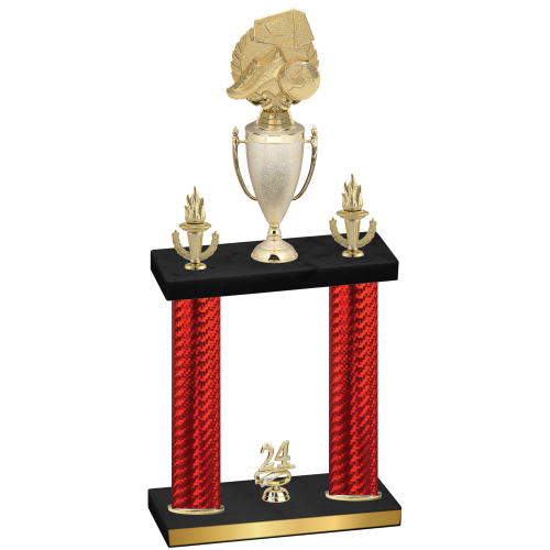 Double Red Carbon Fiber Year Soccer Trophy