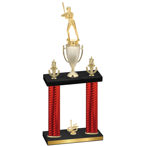 Double Red Carbon Fiber First Place Softball Trophy