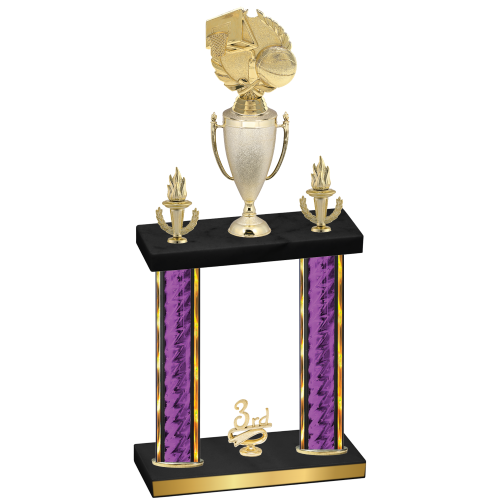 Double Purple Glacier Third Place Basketball Trophy