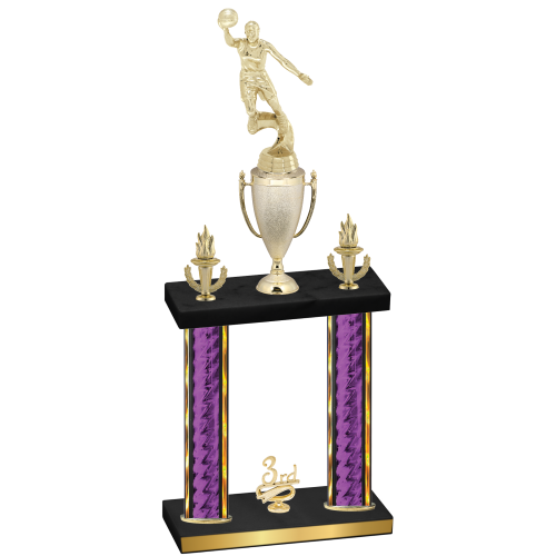 Double Purple Glacier Third Place Basketball Trophy