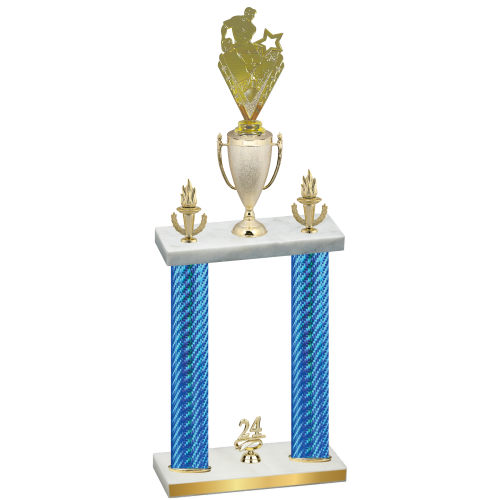 Double Blue Carbon Fiber Year Rugby Trophy
