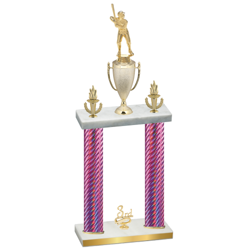 Double Pink Carbon Fiber Third Place Baseball Trophy