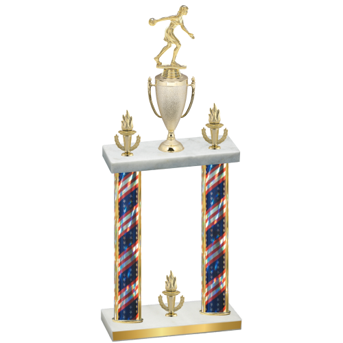 Double Flag USA Victory Bowling Trophy