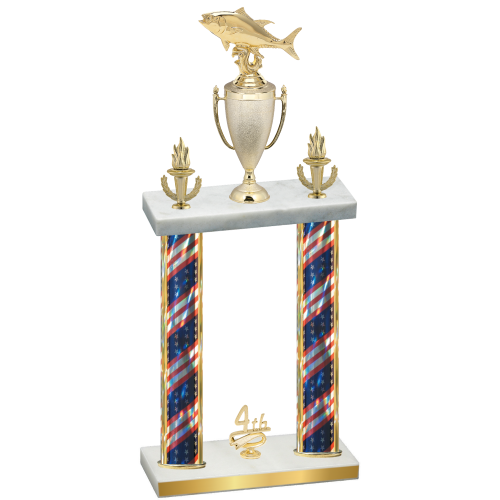 Double Flag USA Fourth Place Fishing Trophy