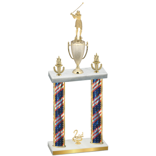Double Flag USA Second Place Golf Trophy