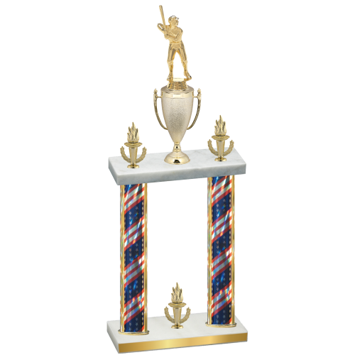 Double Flag USA Victory Baseball Trophy