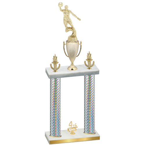 Double Silver Carbon Fiber Fourth Place Basketball Trophy