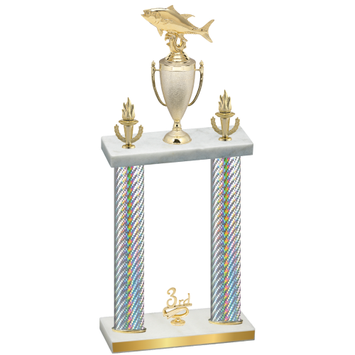 Double Silver Carbon Fiber Third Place Fishing Trophy