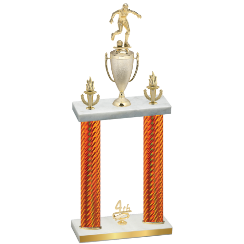 Double Orange Carbon Fiber Fourth Place Soccer Trophy